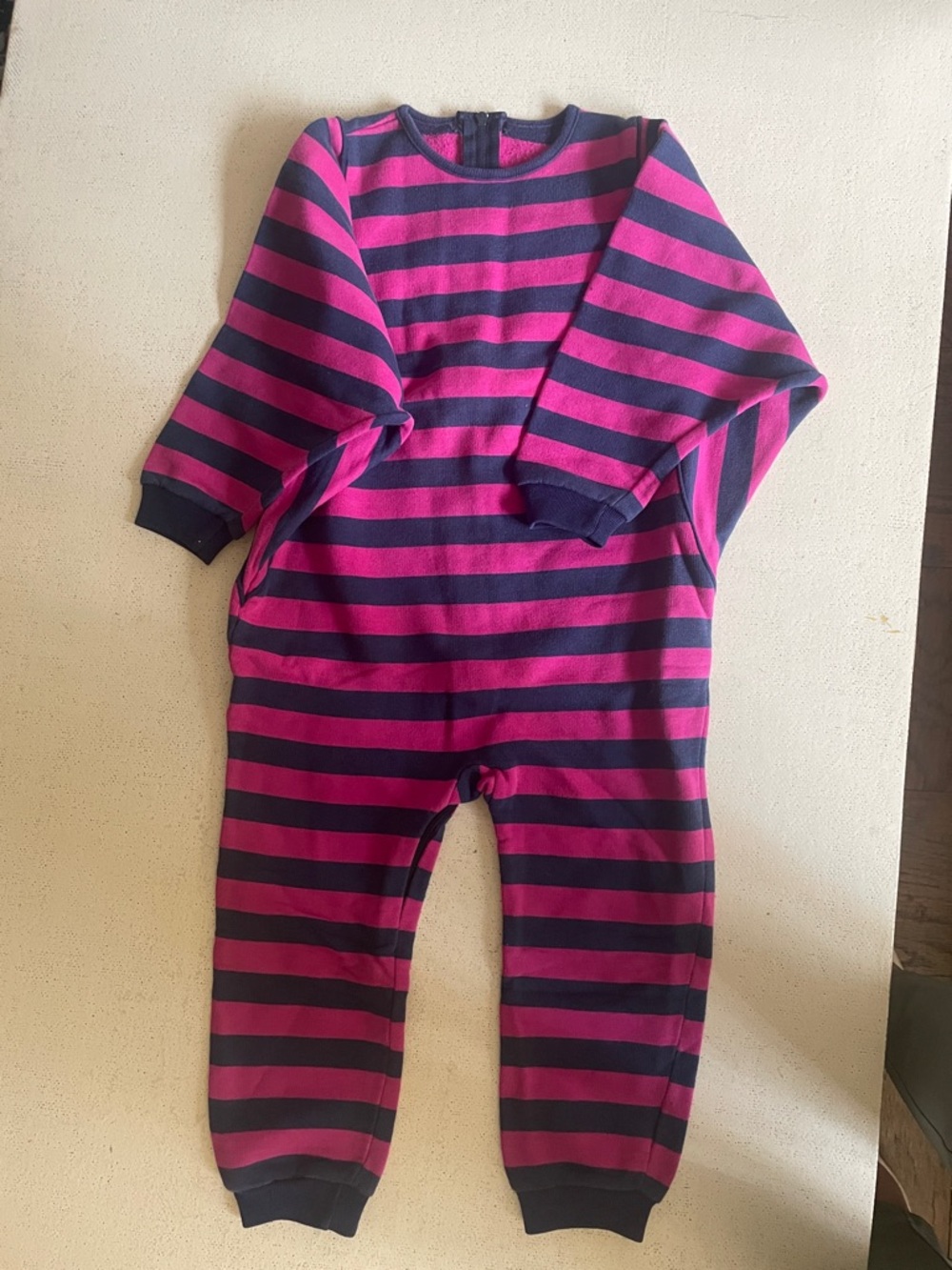 Hanna Pink and Navy Long Sleeve Striped Cotton Jumpsuit